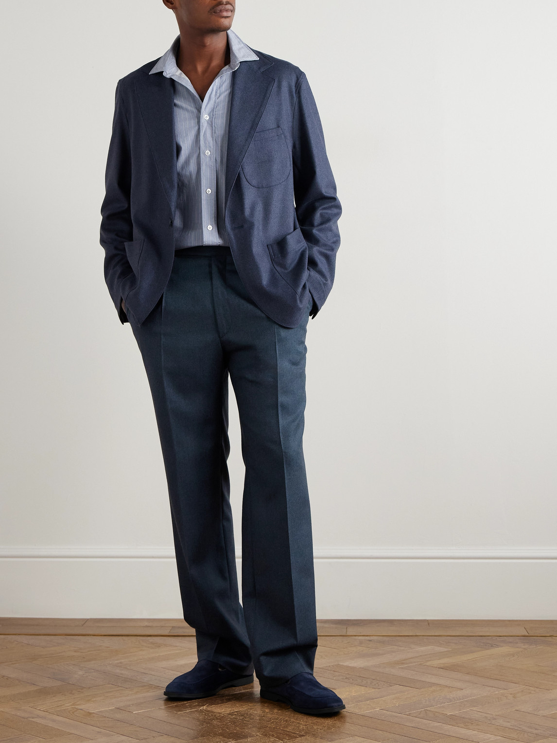 Stòffa Straight-leg Pleated Wool-flannel Trousers In Blue