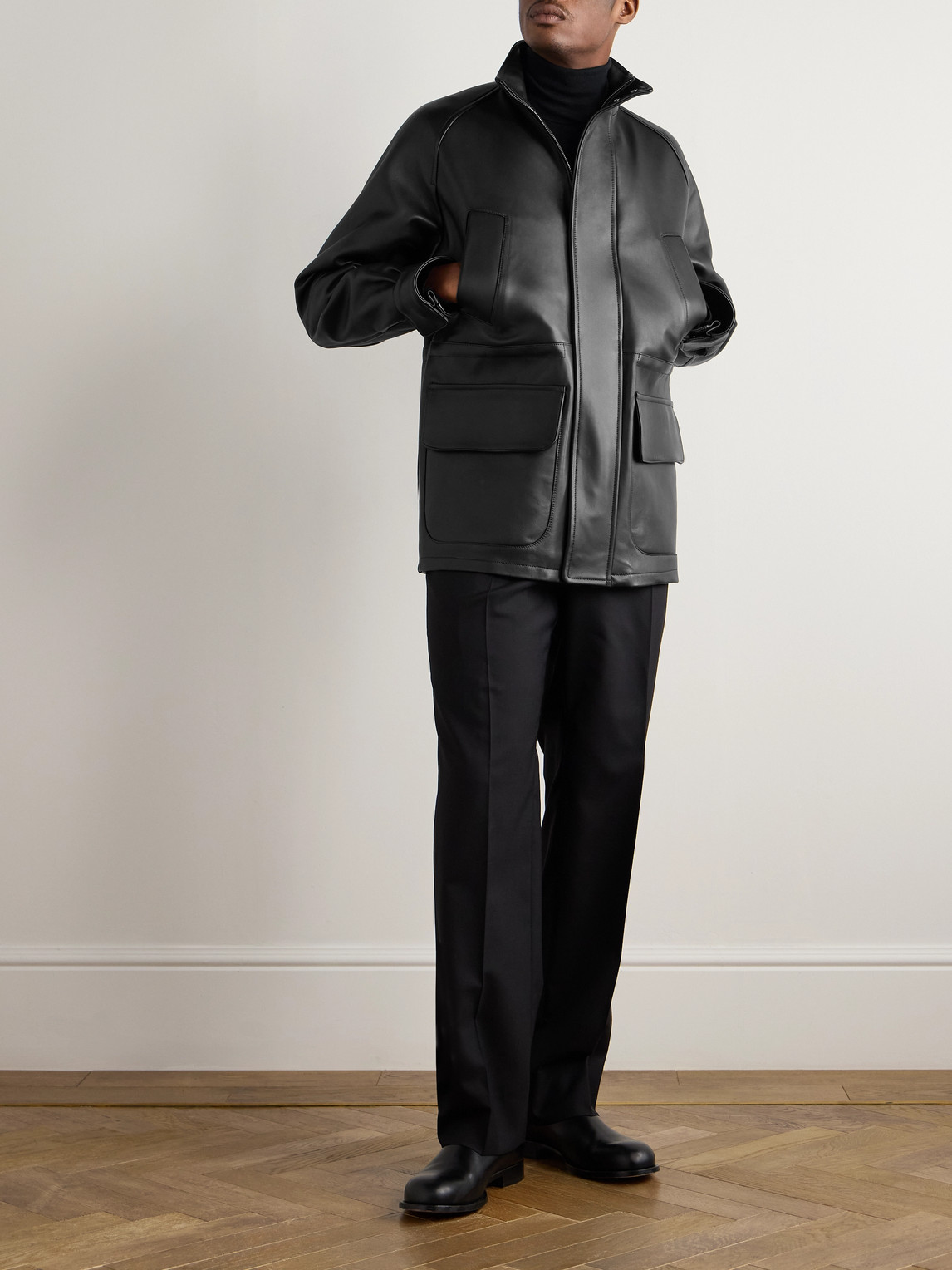 Stòffa Traveler Leather Jacket In Black