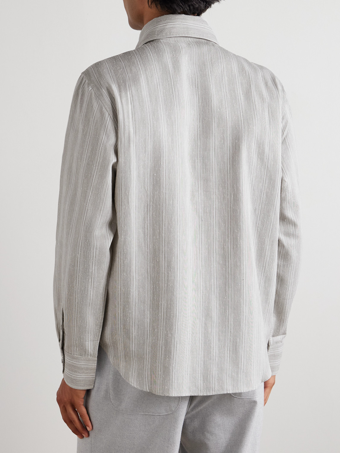  Stòffa - Striped Cotton And Silk-blend Dupioni Shirt - Men - Gray - It 46 