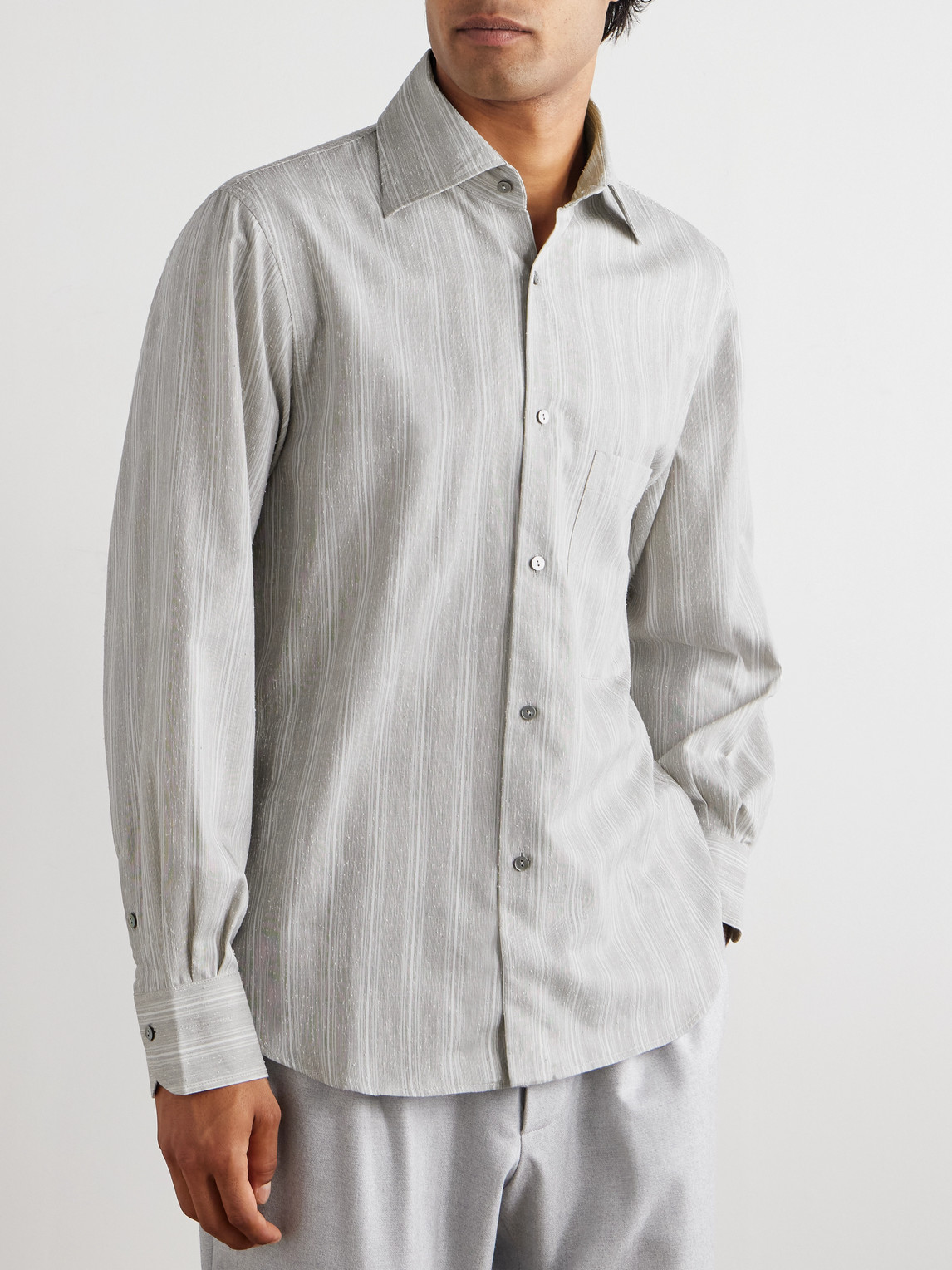  Stòffa - Striped Cotton And Silk-blend Dupioni Shirt - Men - Gray - It 46 