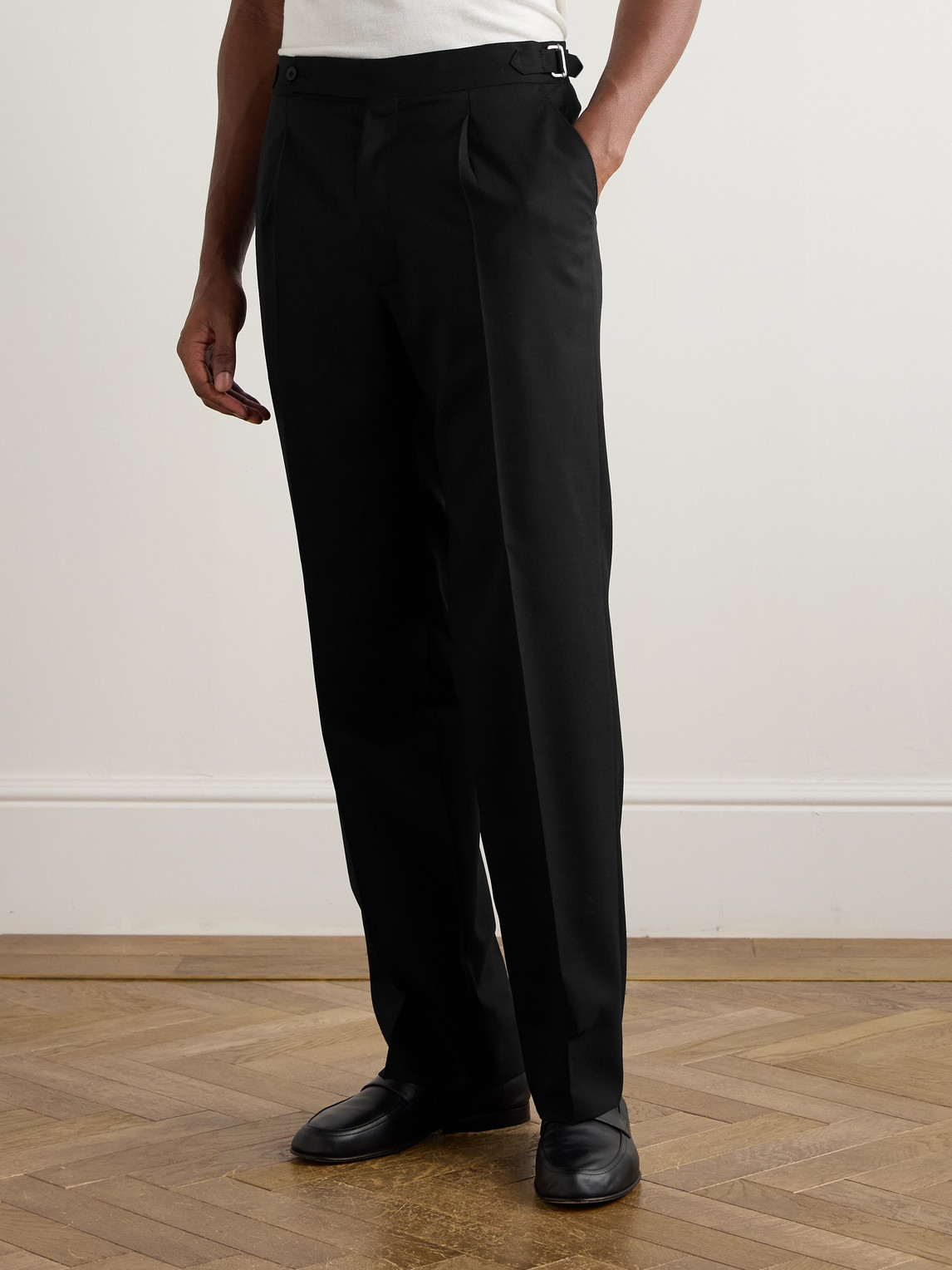 Stòffa Straight-leg Pleated Wool Trousers In Black