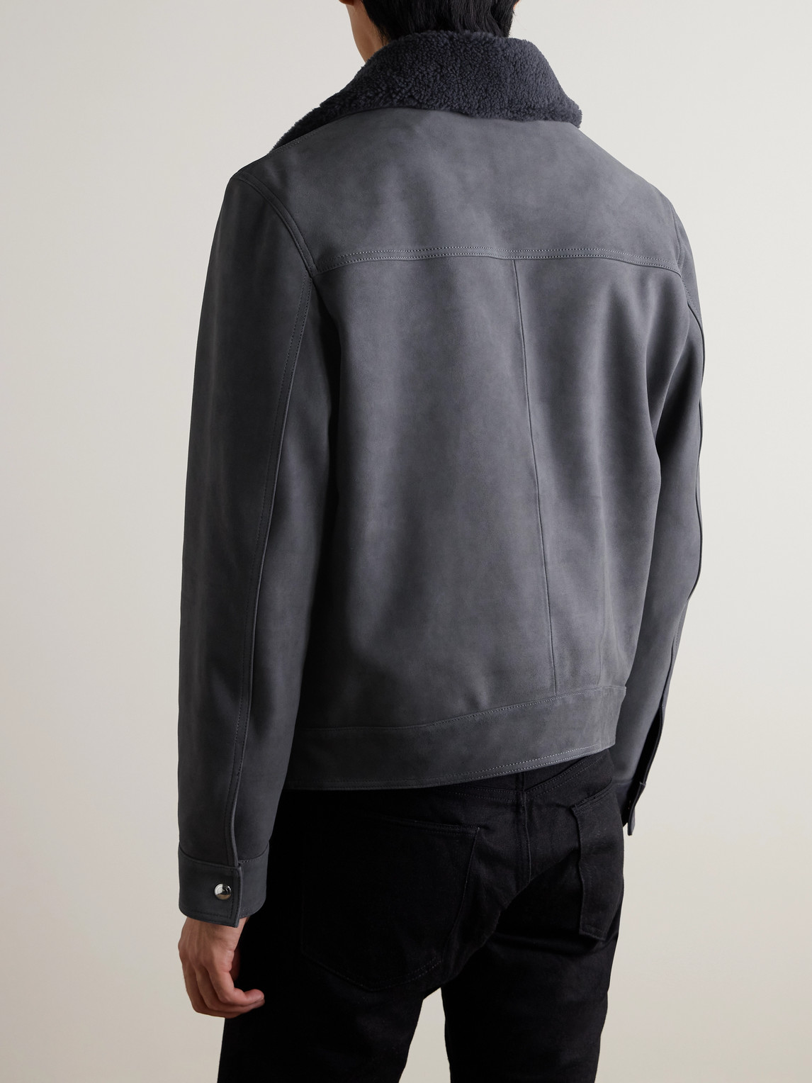  Mr P. - Shearling-trimmed Suede Trucker Jacket - Men - Blue - S 