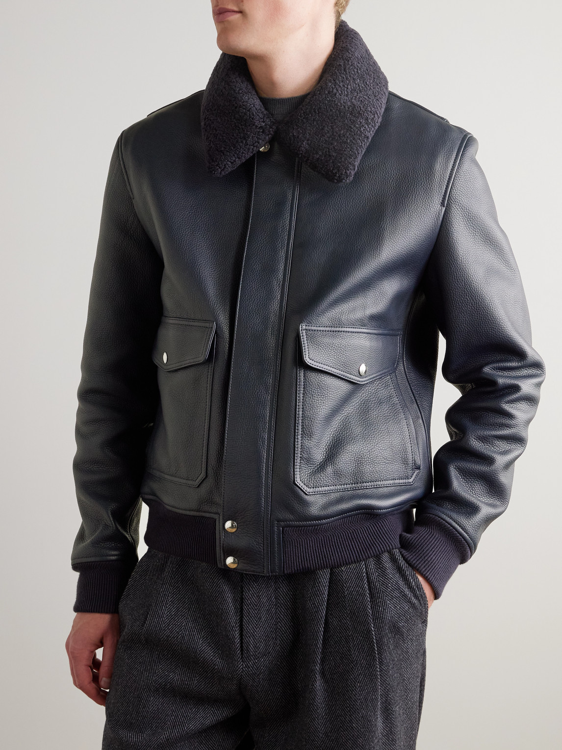 Mr P. - Shearling-Trimmed Full-Grain Leather