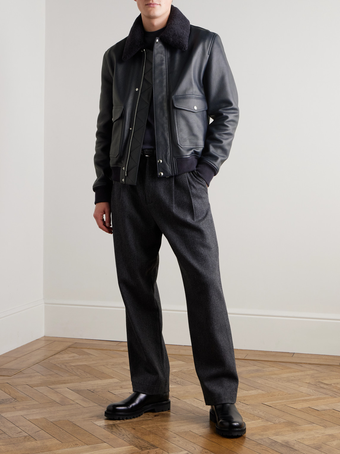 Mr P. - Shearling-Trimmed Full-Grain Leather