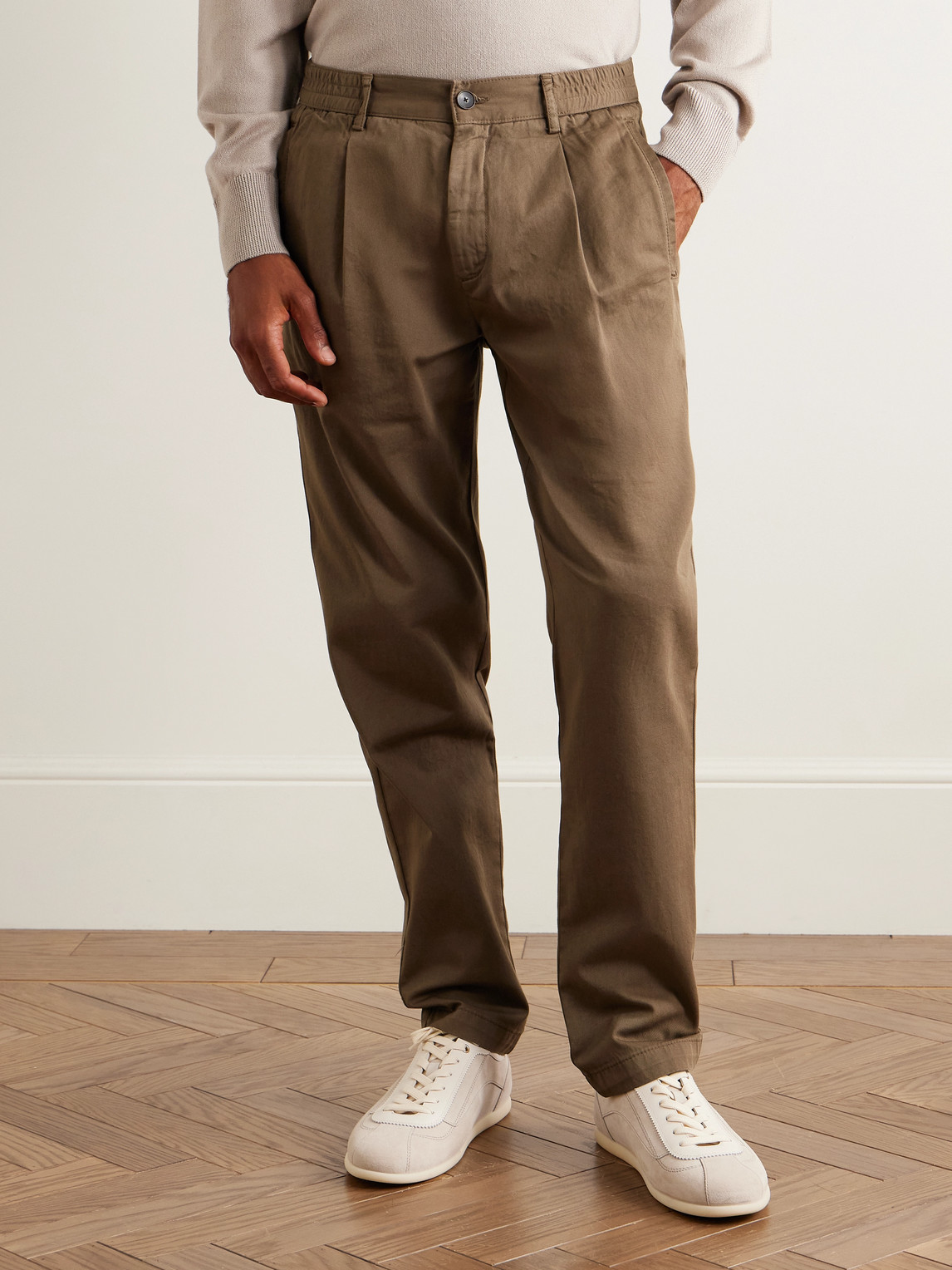 Mr P. - James Pleated Tapered Organic Cotton-Twill Trousers