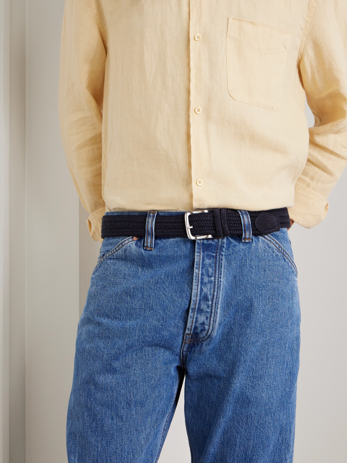  Mr P. - 3.5cm Suede-trimmed Woven Belt - Men - Blue - Eu 85 
