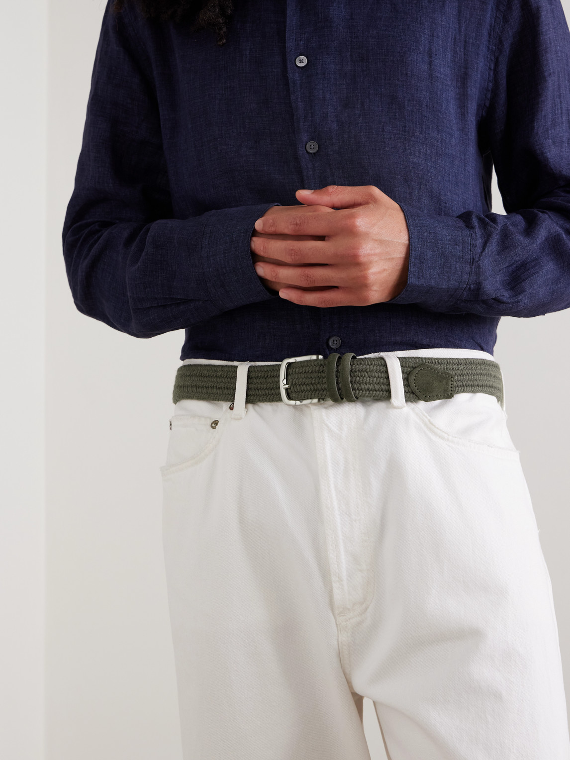  Mr P. - 3.5cm Suede-trimmed Woven Belt - Men - Green - Eu 100 