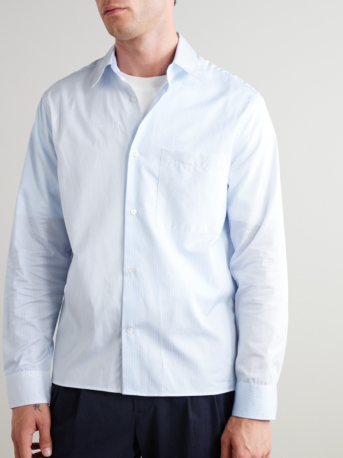  Mr P. - Striped Organic Cotton Shirt - Men - Blue - S 