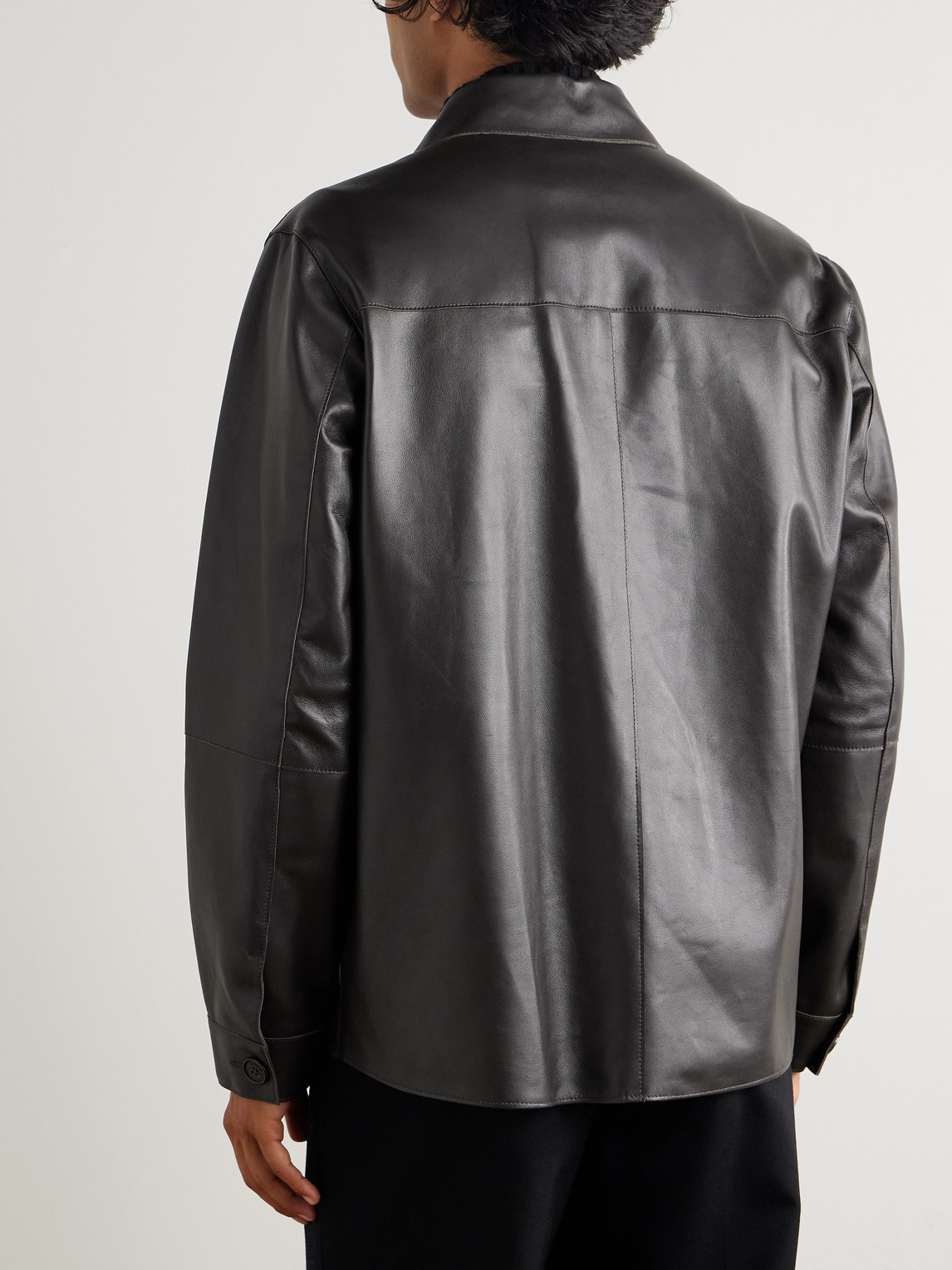 Incotex Montedoro Leather Overshirt In Brown
