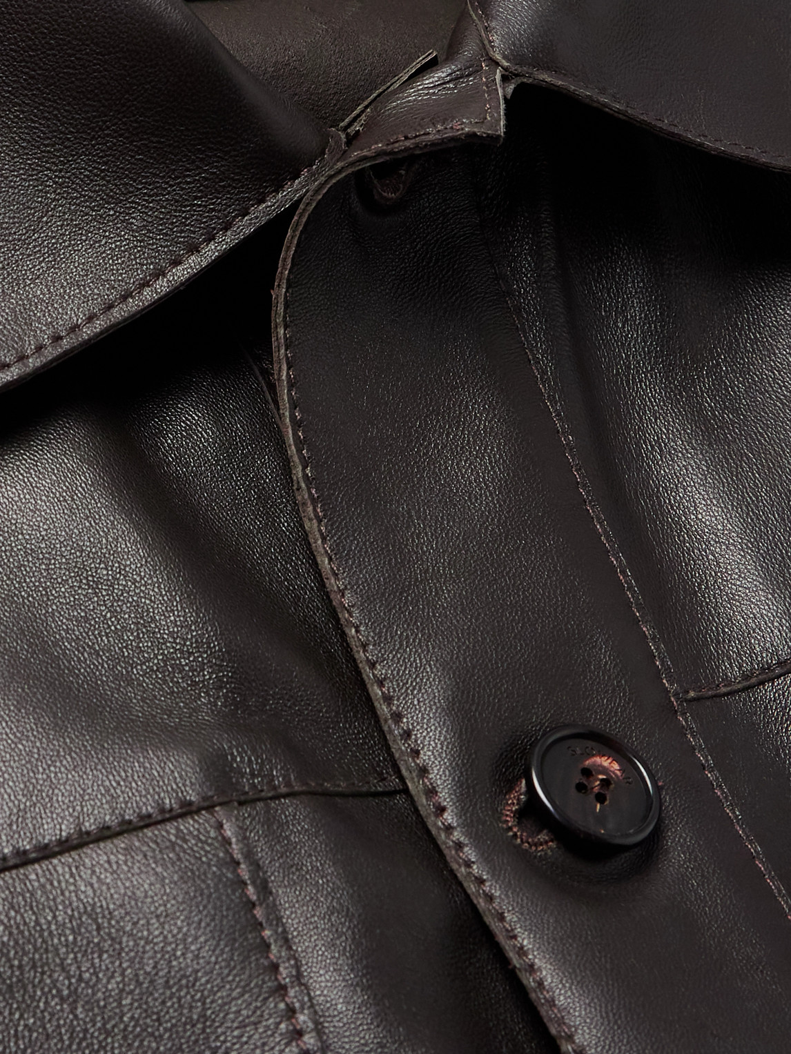 Incotex Montedoro Leather Overshirt In Brown