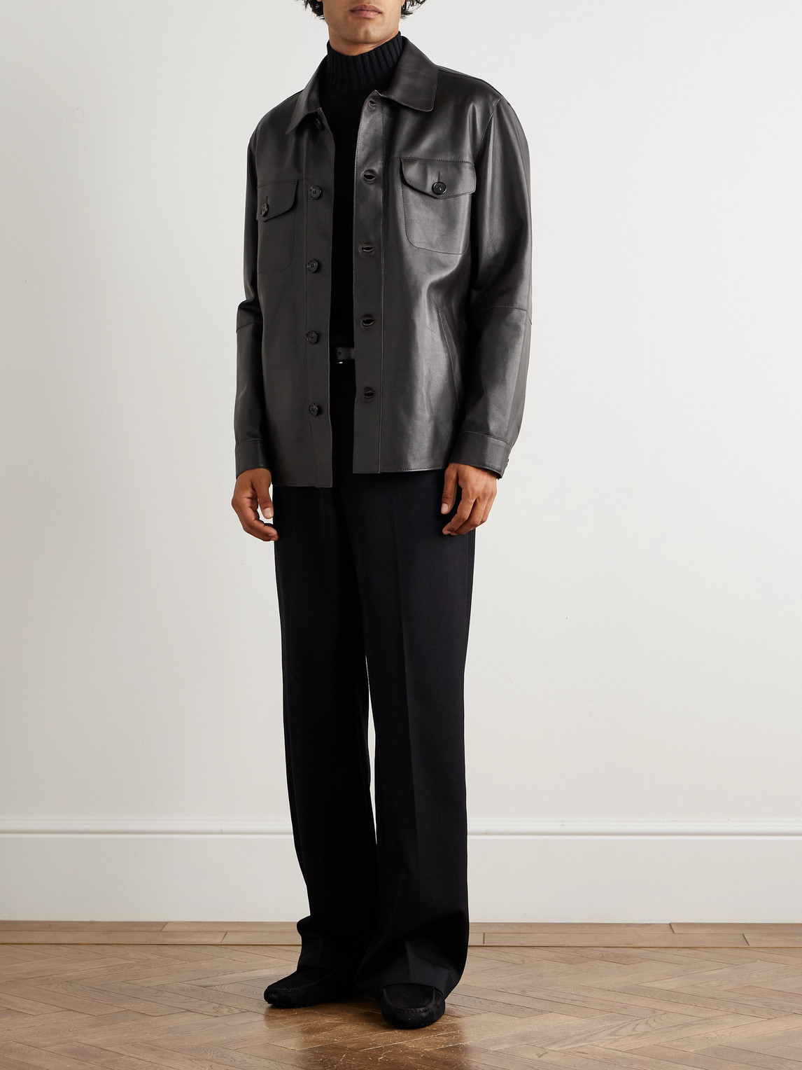 Incotex Montedoro Leather Overshirt In Brown