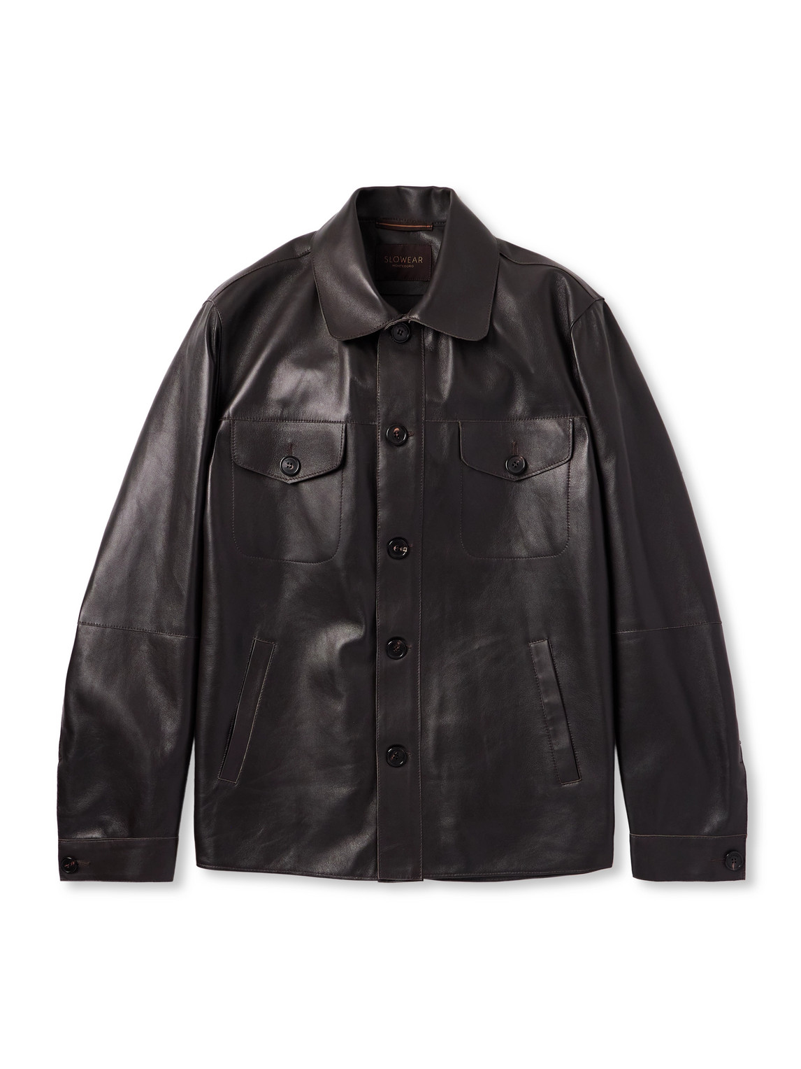 Incotex Montedoro Leather Overshirt In Brown