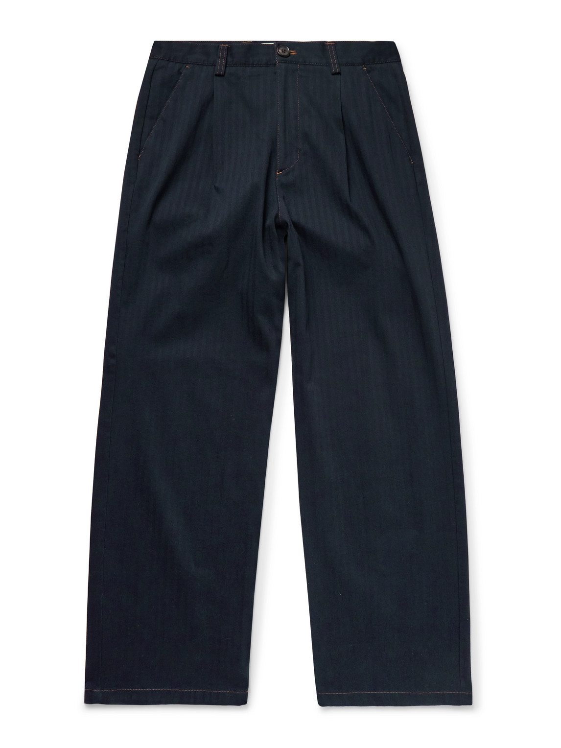 Oliver Spencer Orsman Straight-leg Pleated Herringbone Cotton-blend Trousers In Blue