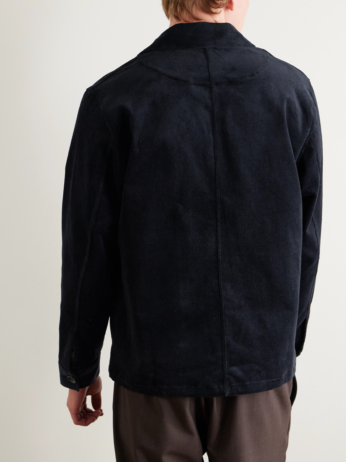 Oliver Spencer Bradwell Convertible-collar Cotton-blend Corduroy Jacket In Blue