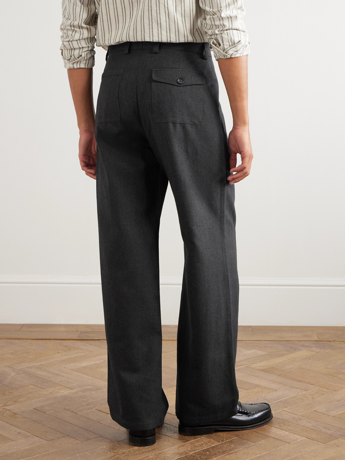 Oliver Spencer Orsman Wide-leg Herringbone Cotton And Wool-blend Trousers In Gray