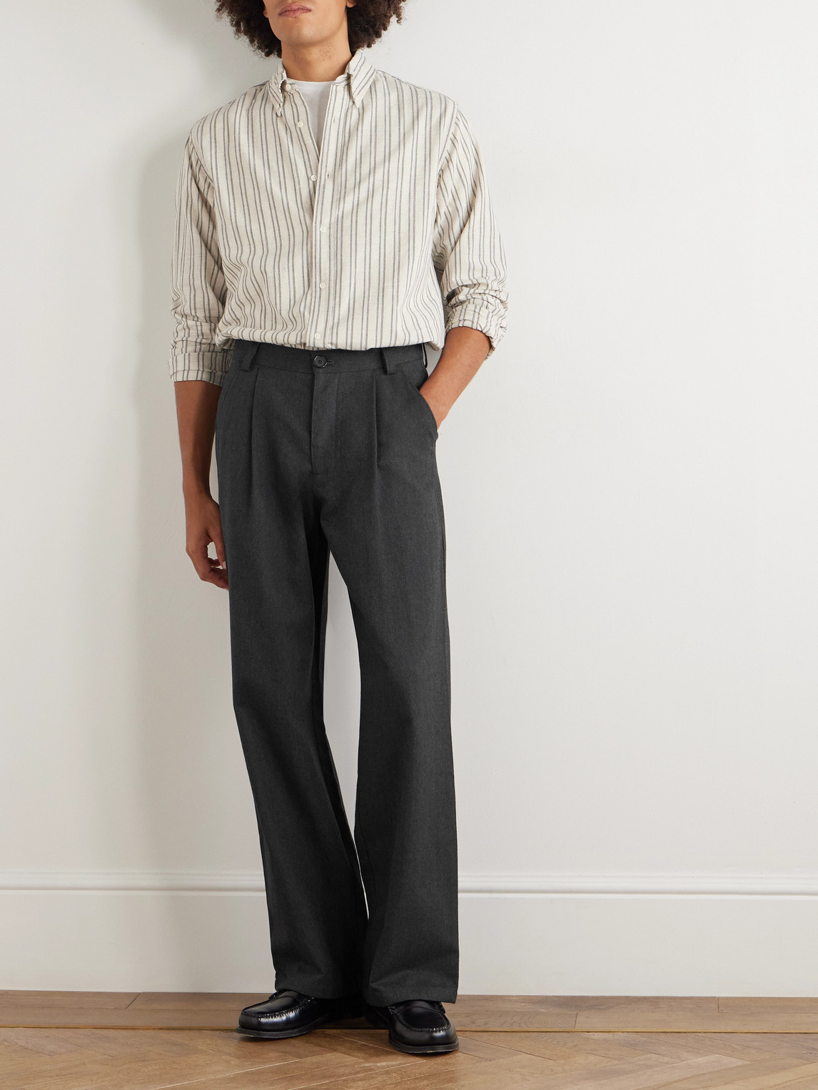 Oliver Spencer Orsman Wide-leg Herringbone Cotton And Wool-blend Trousers In Gray