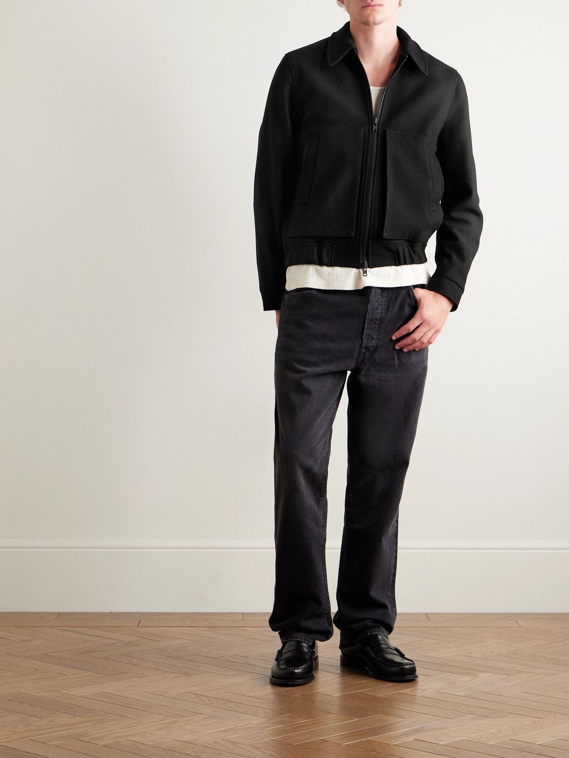 Oliver Spencer Arlington Wool-blend Felt Bomber Jacket In Black