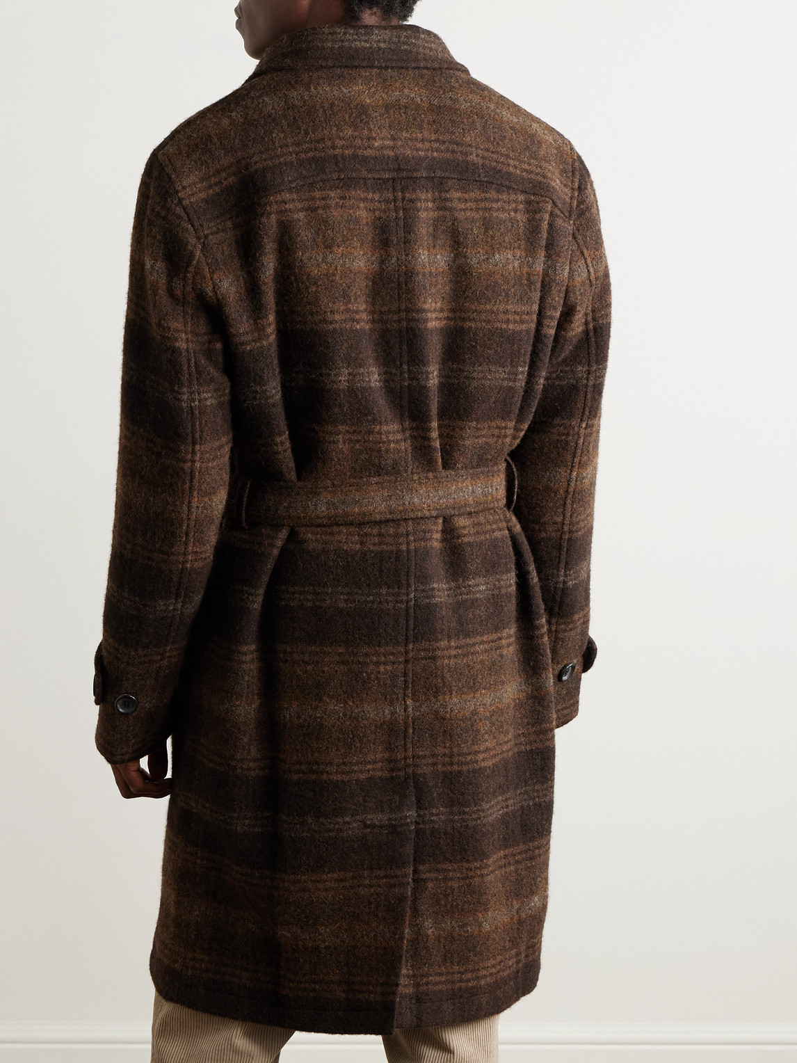Oliver Spencer Grandpa Belted Checked Wool-felt Coat In Brown