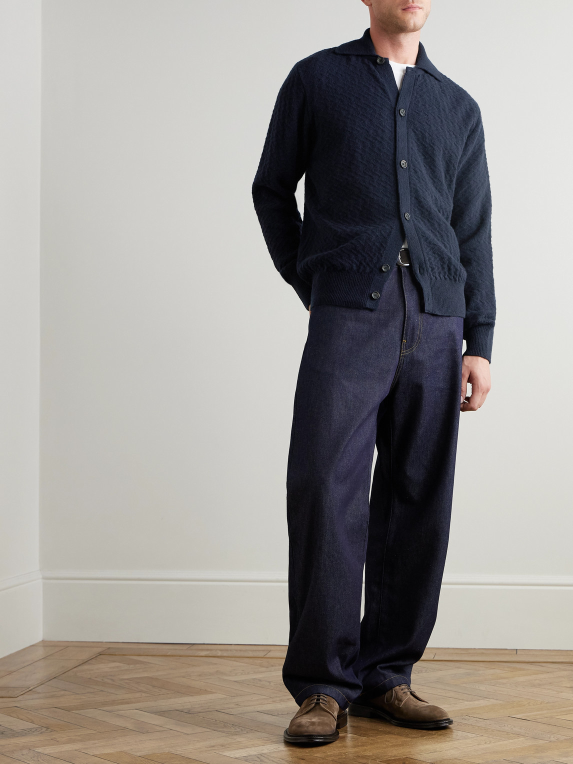 Oliver Spencer Jarvis Jacquard-knit Merino Wool Cardigan In Blue