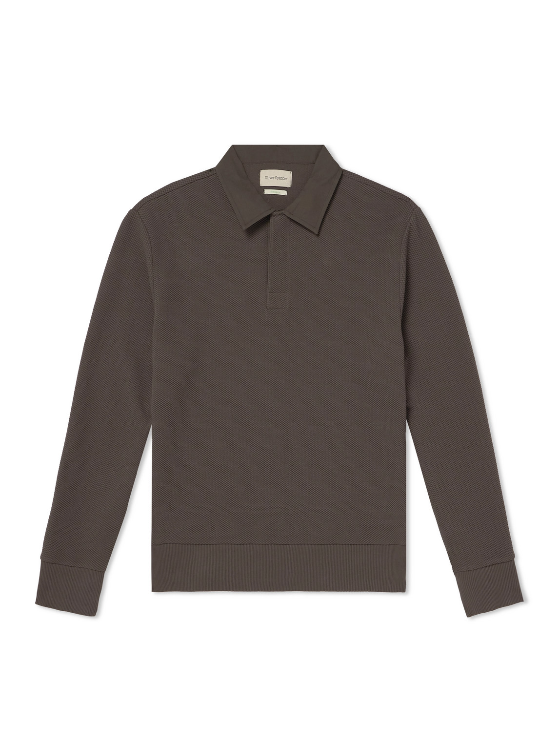 Oliver Spencer Waffle-knit Organic Cotton-blend Polo Shirt In Black