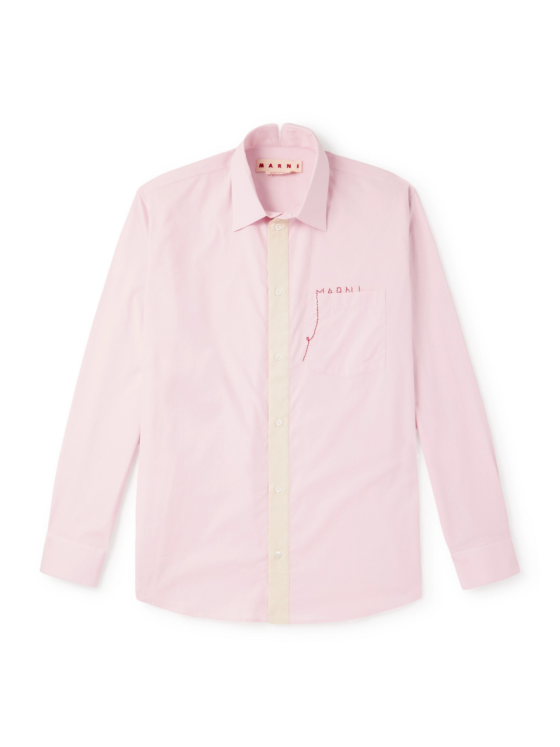Marni Oversized Logo-embroidered Colour-block Cotton-poplin Shirt In Pink