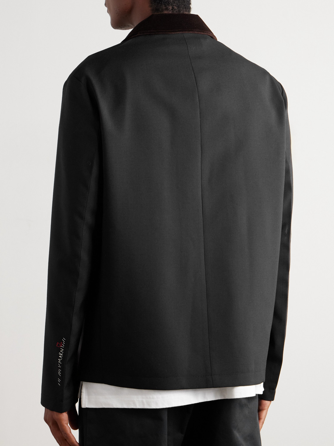 Marni Cotton Velvet And Satin-trimmed Grain De Poudre Wool Jacket In Gray