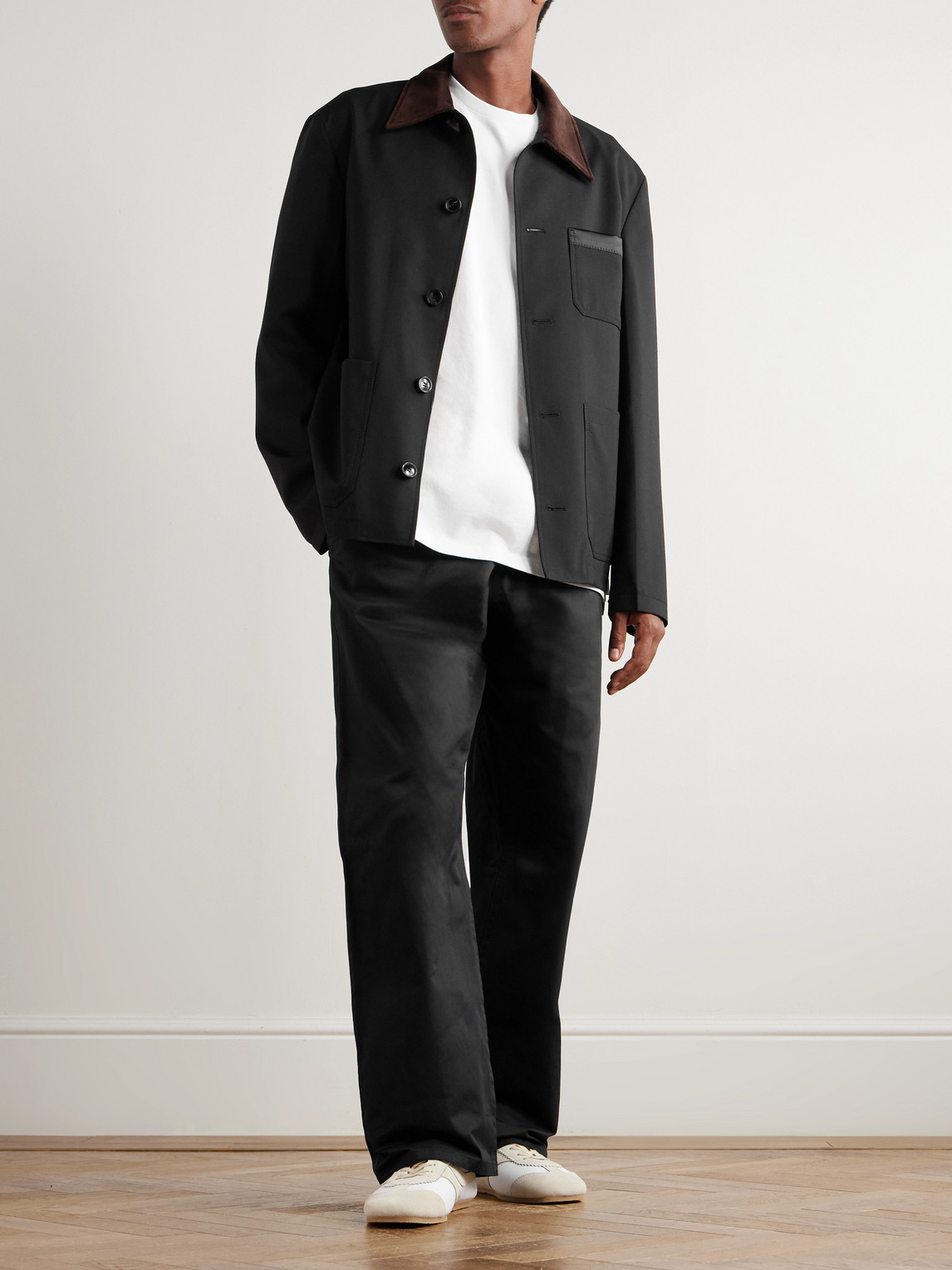 Marni Cotton Velvet And Satin-trimmed Grain De Poudre Wool Jacket In Gray
