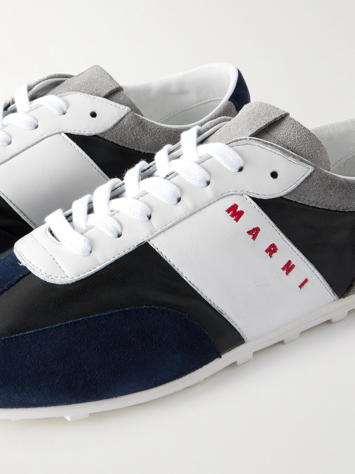 Marni Logo-embroidered Suede-trimmed Leather Sneakers In Multi