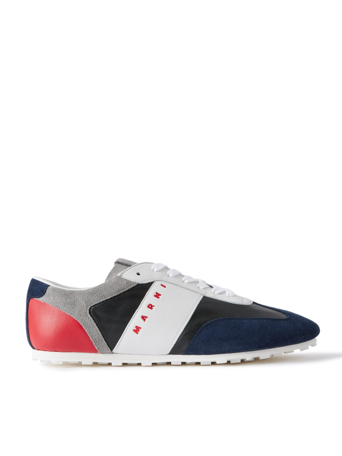 Marni Logo-embroidered Suede-trimmed Leather Sneakers In Multi
