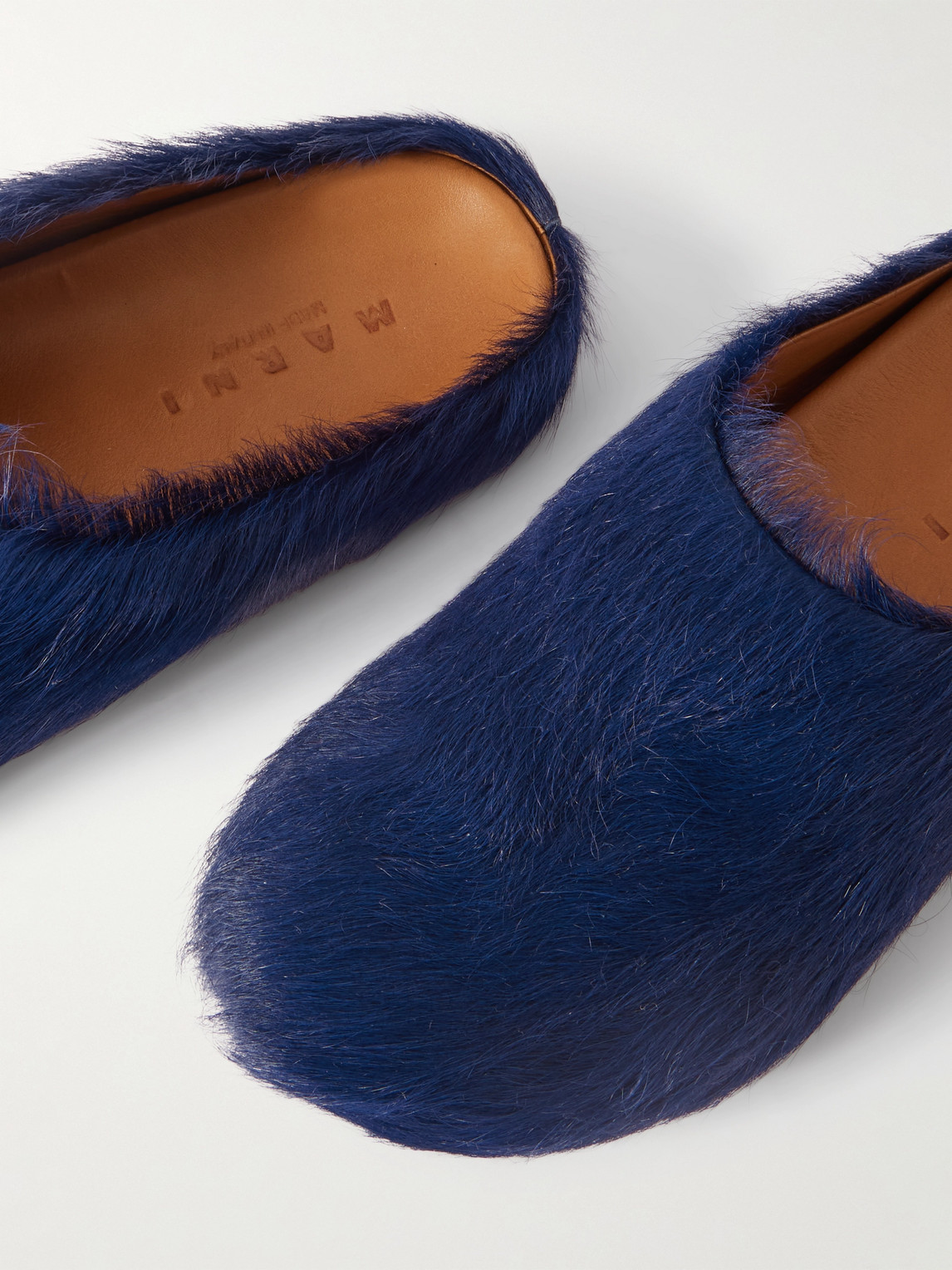 Marni Slip-on Round Toe Leather Slippers In Blue