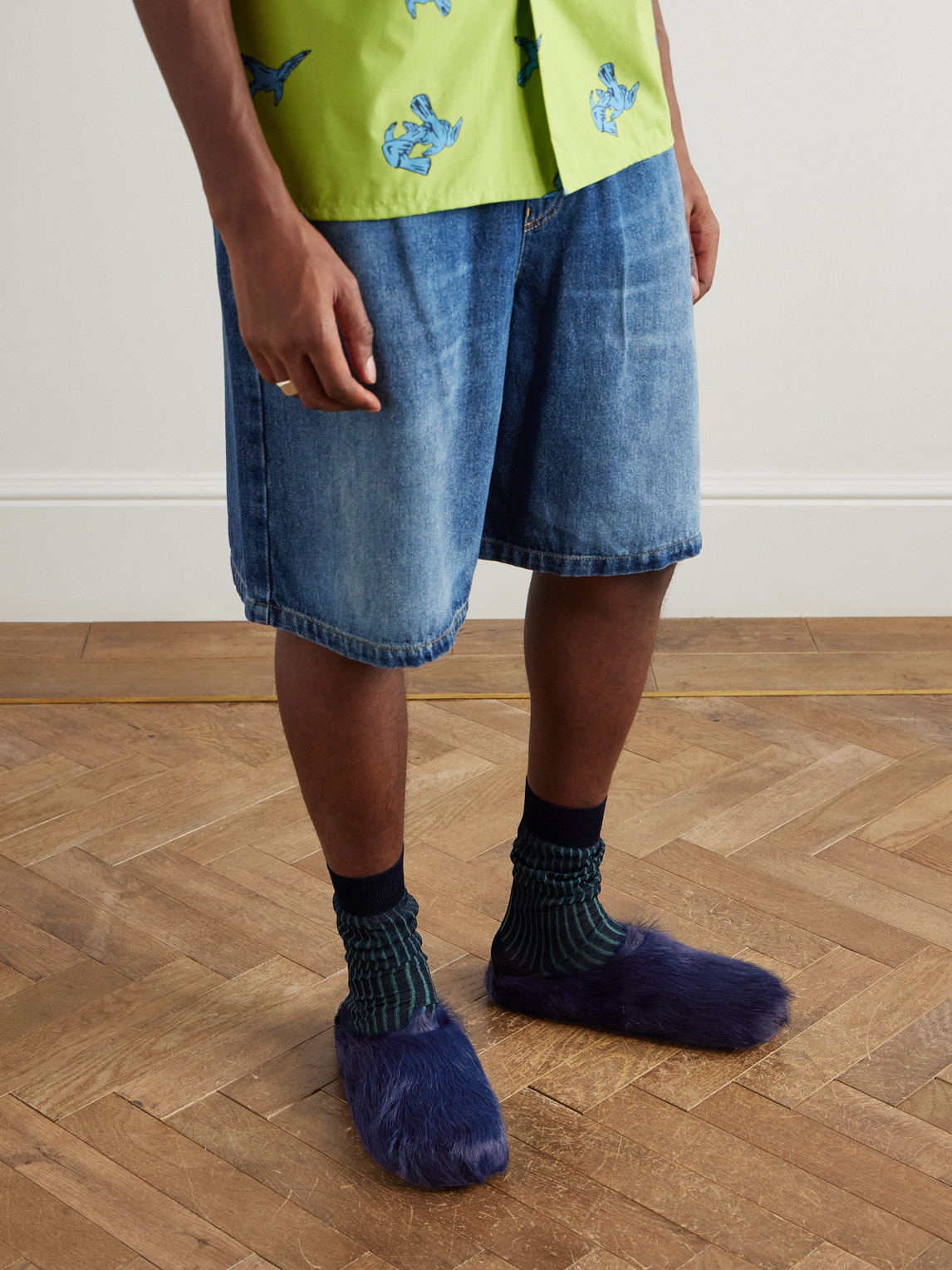 Marni Slip-on Round Toe Leather Slippers In Blue