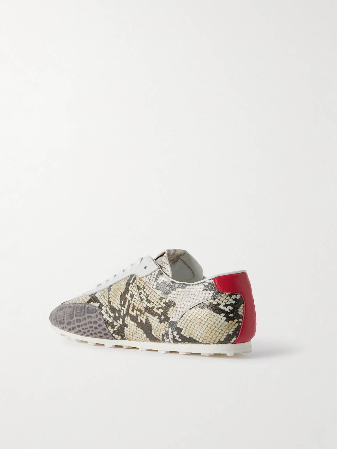 Marni Logo-embroidered Croc And Snake-effect Leather Sneakers In Gray