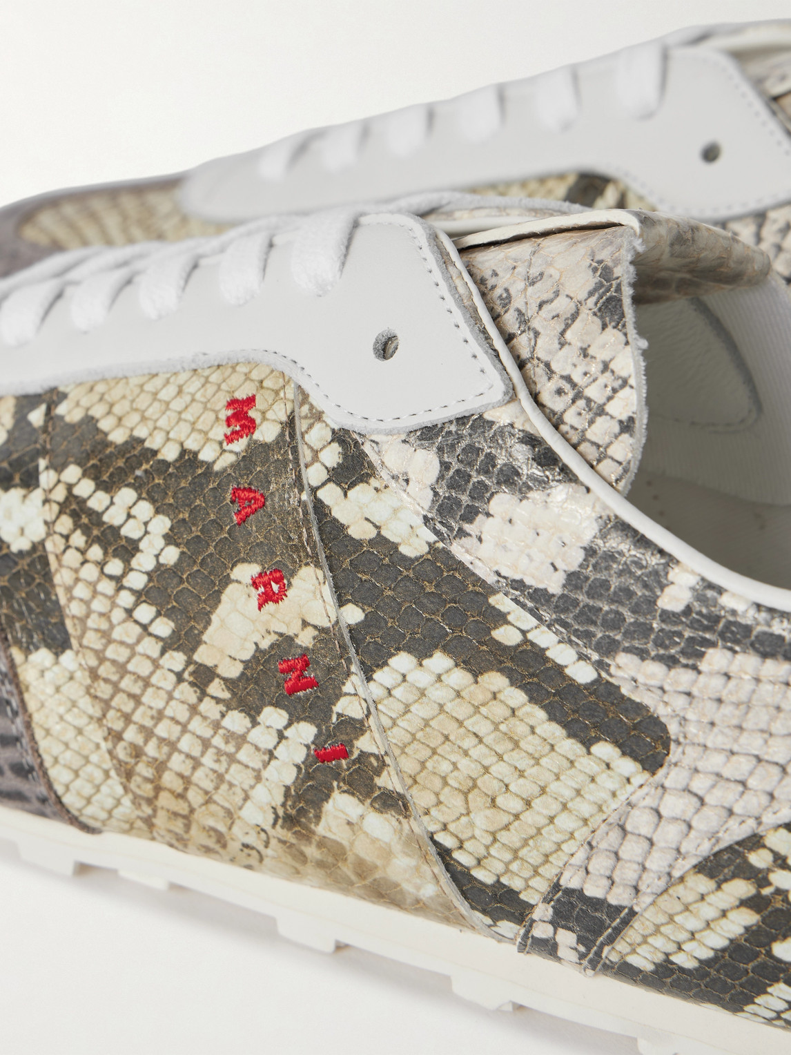 Marni Logo-embroidered Croc And Snake-effect Leather Sneakers In Gray