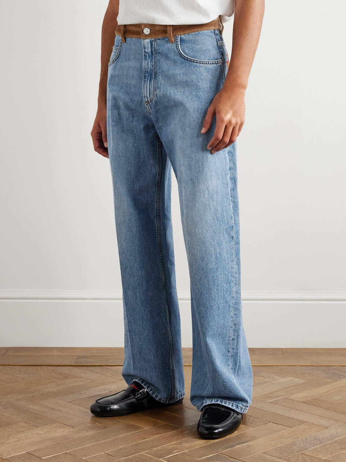  Marni - Slawn And Soldier Straight-leg Appliquéd Cotton Velvet-trimmed Jeans - Men - Blue - Uk/us 31 