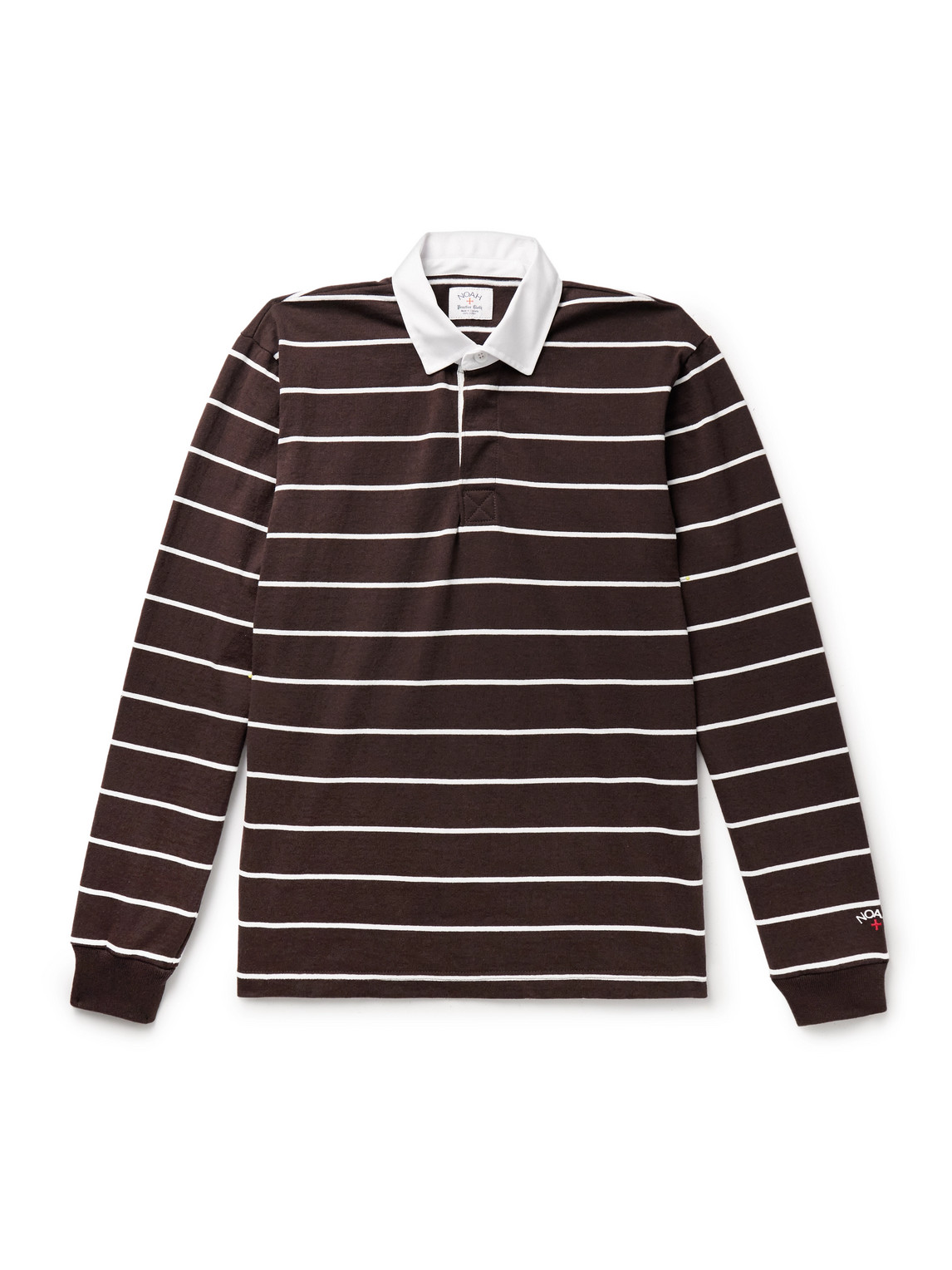 Noah Rugby Striped Cotton-jersey Polo Shirt In Brown