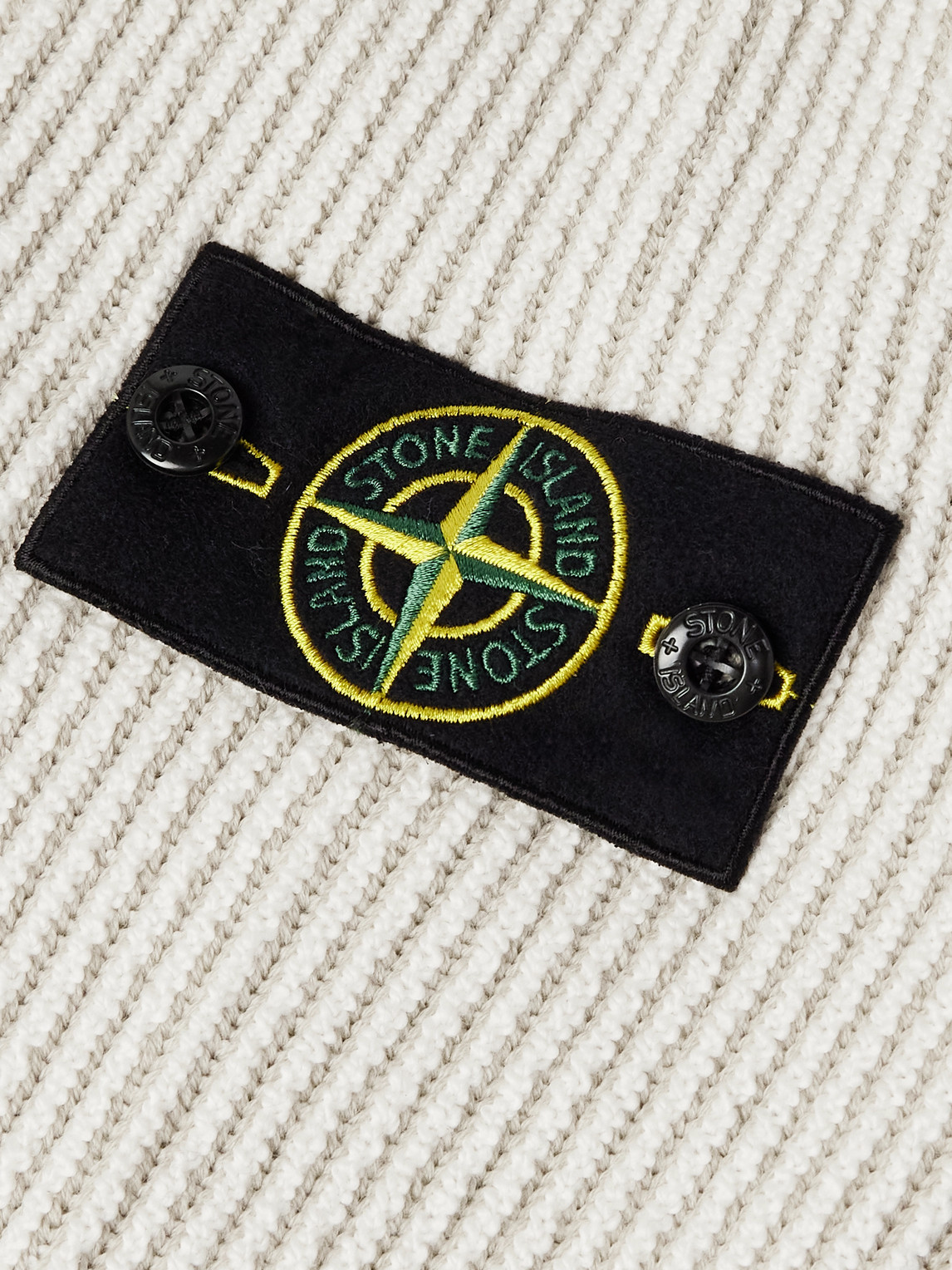 Stone Island White Sweater With Logo Patch On The Sleeve And Front Half Zip Closure In Wool Stretch Man In Neutral