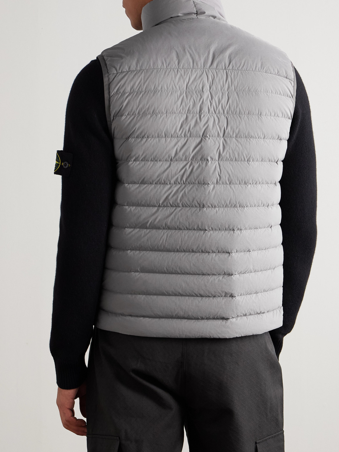 Stone Island Logo-appliquéd Quilted Stretch-shell Down Gilet In Gray