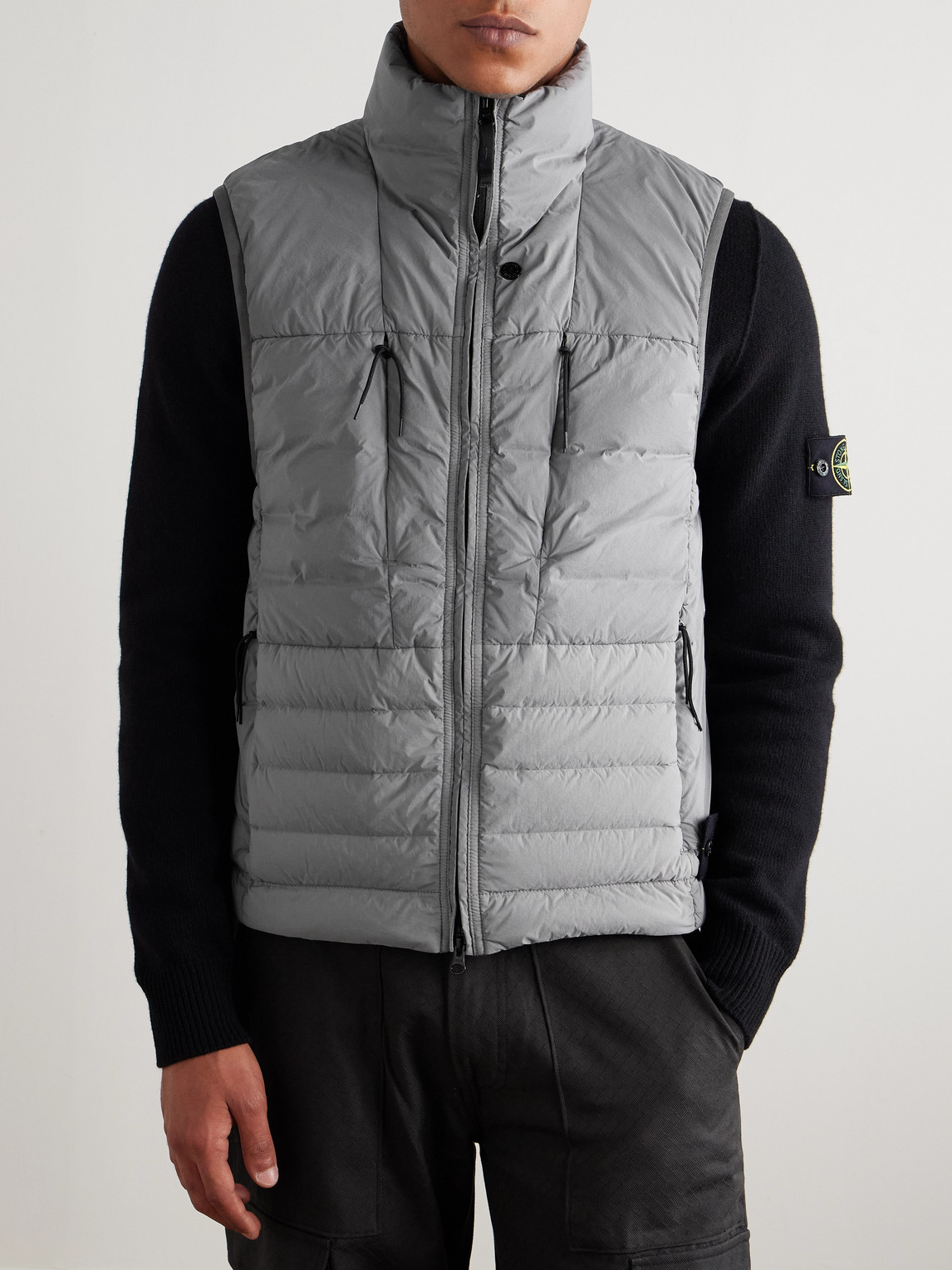 Stone Island Logo-appliquéd Quilted Stretch-shell Down Gilet In Gray