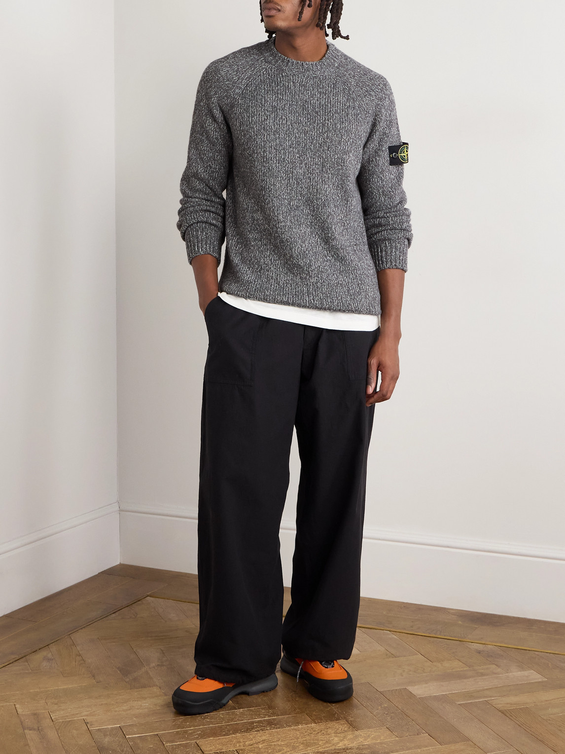 Stone Island Crewneck Jumper With Reflective Coating In Gray