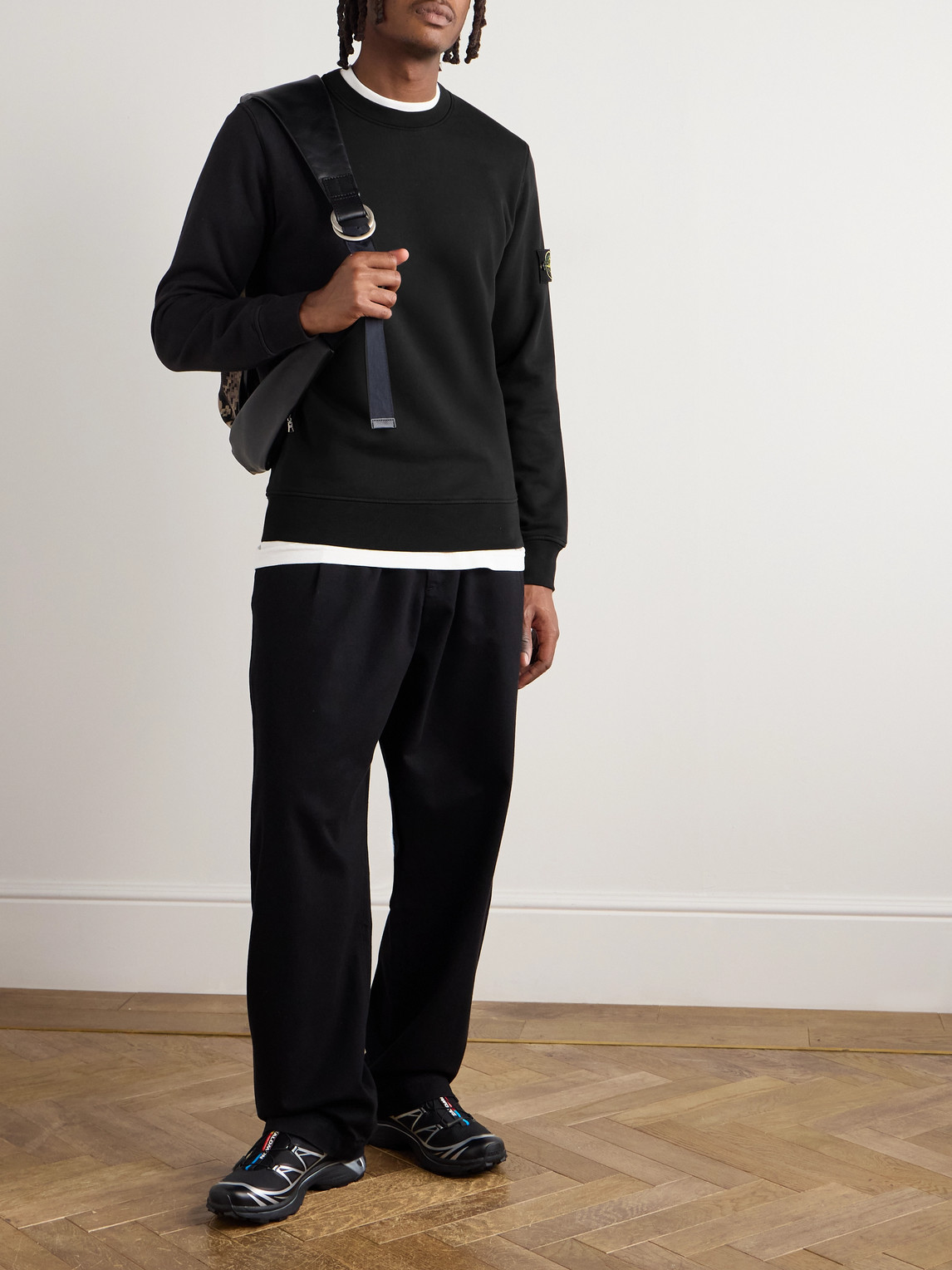 Stone Island Black Soft Organic Cotton Crewneck Sweater In Black