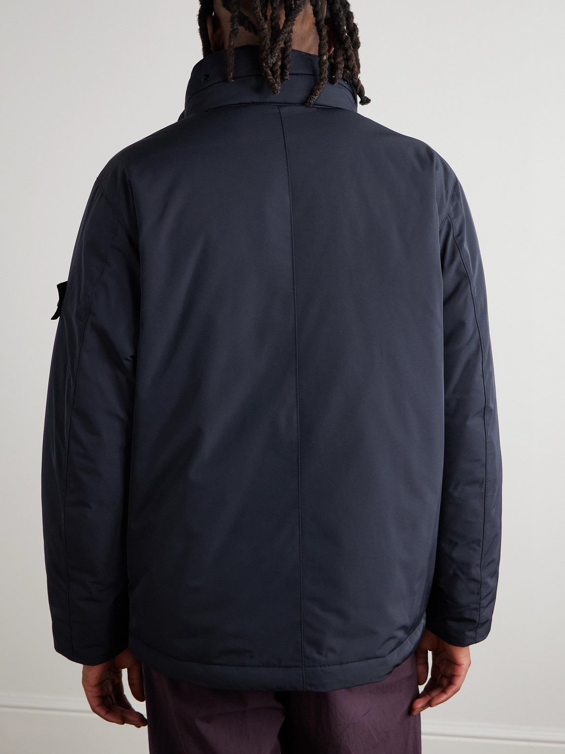 Stone Island Logo-appliquéd Padded Micro Twill Hooded Field Jacket In Blue