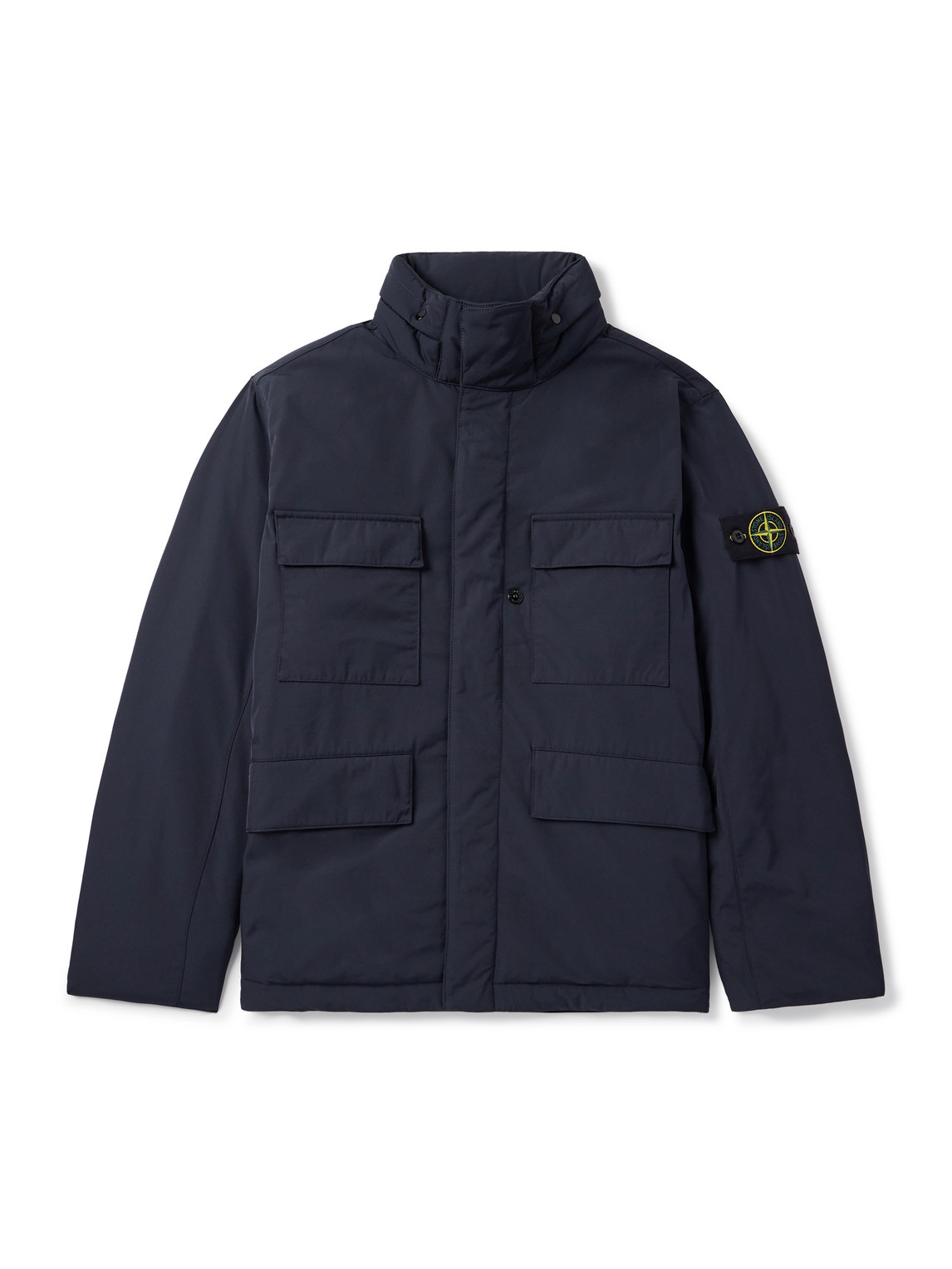Stone Island Logo-appliquéd Padded Micro Twill Hooded Field Jacket In Blue