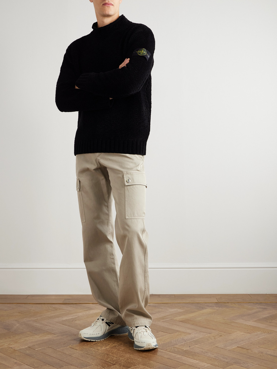 Stone Island Lightweight Wool Crew Neck Sweater With Raglan Sleeves Clothing In Black