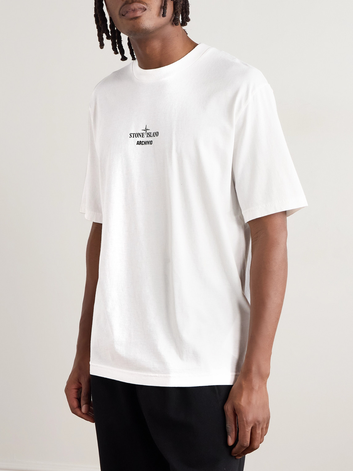 Stone Island Archivio Logo-print Embroidered Cotton-jersey T-shirt In White