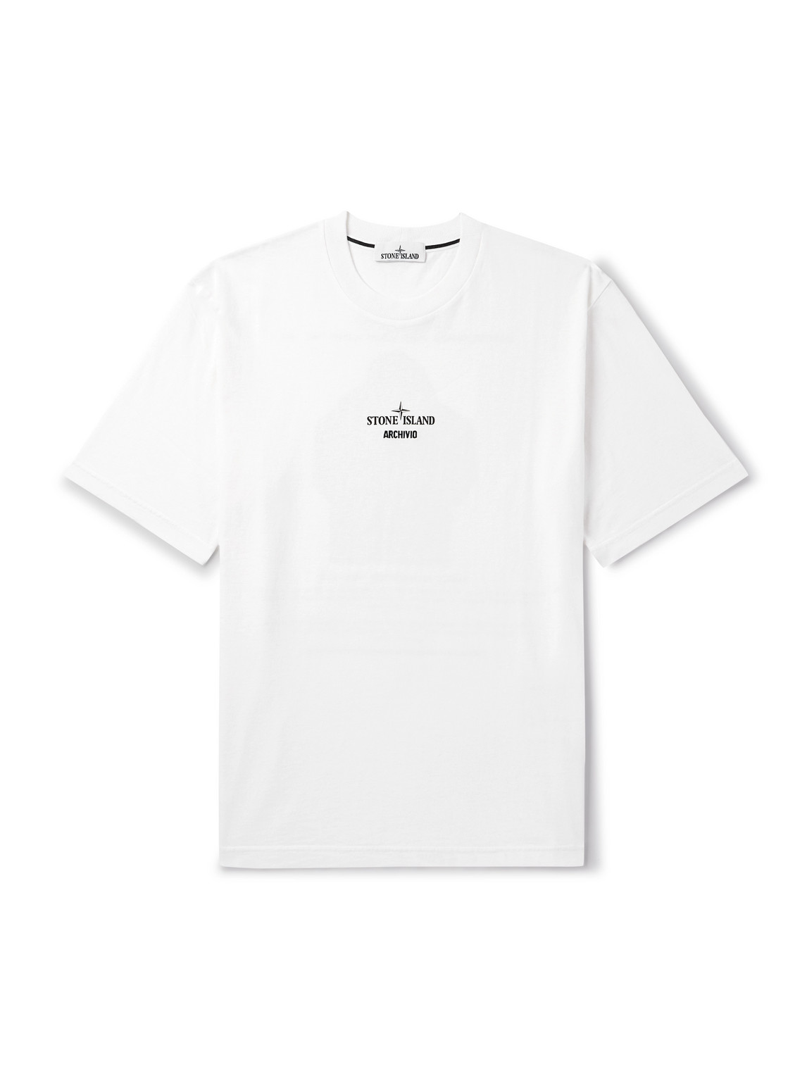 Stone Island Archivio Logo-print Embroidered Cotton-jersey T-shirt In White