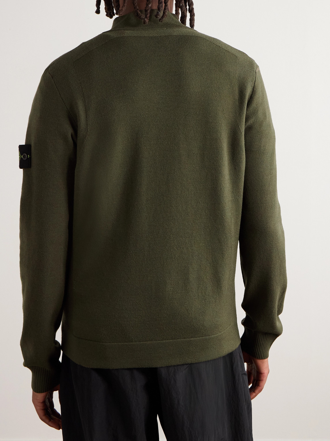 Stone Island Logo-appliquéd Wool-blend Zip-up Cardigan In Green