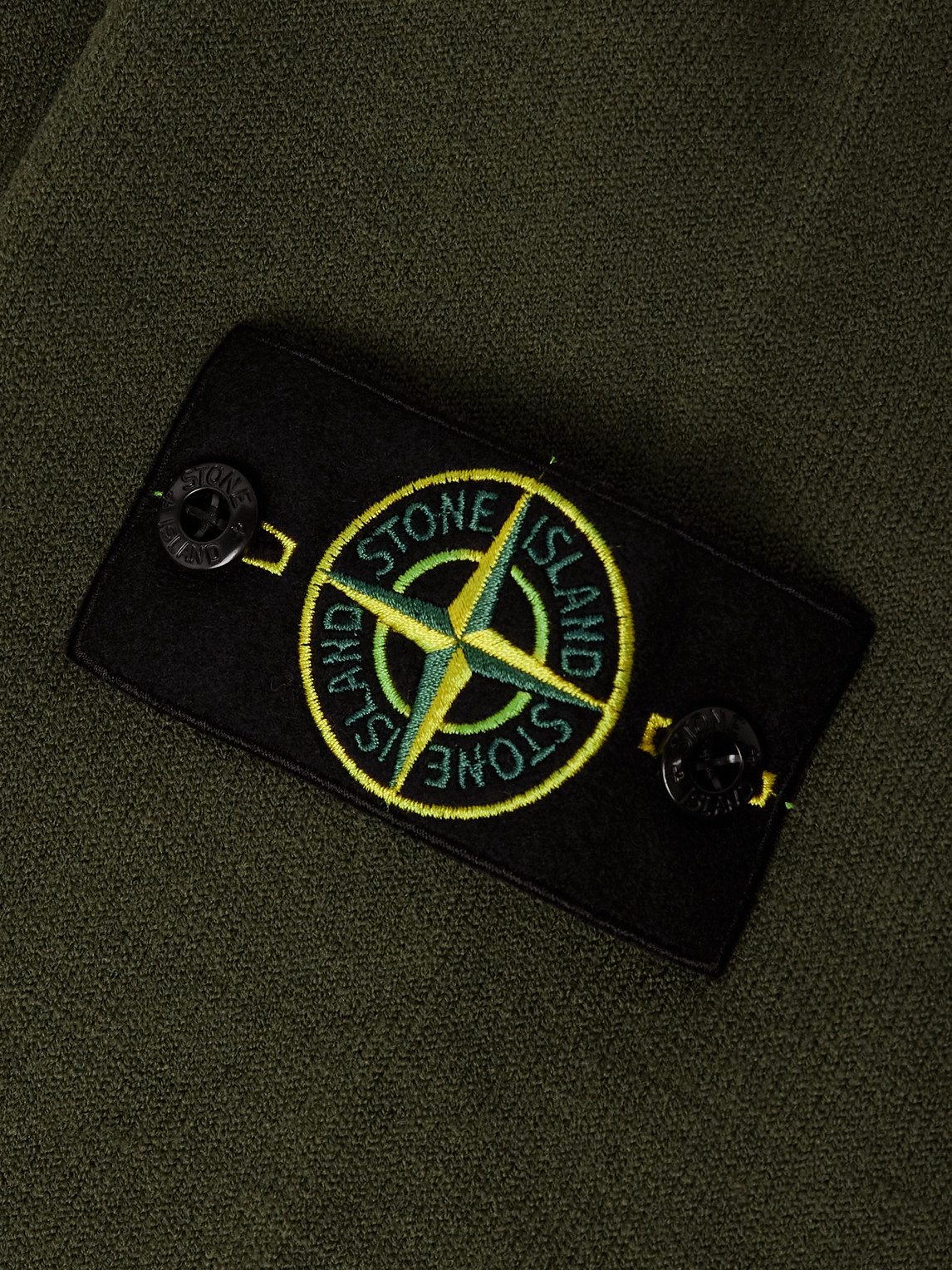 Stone Island Logo-appliquéd Wool-blend Zip-up Cardigan In Green