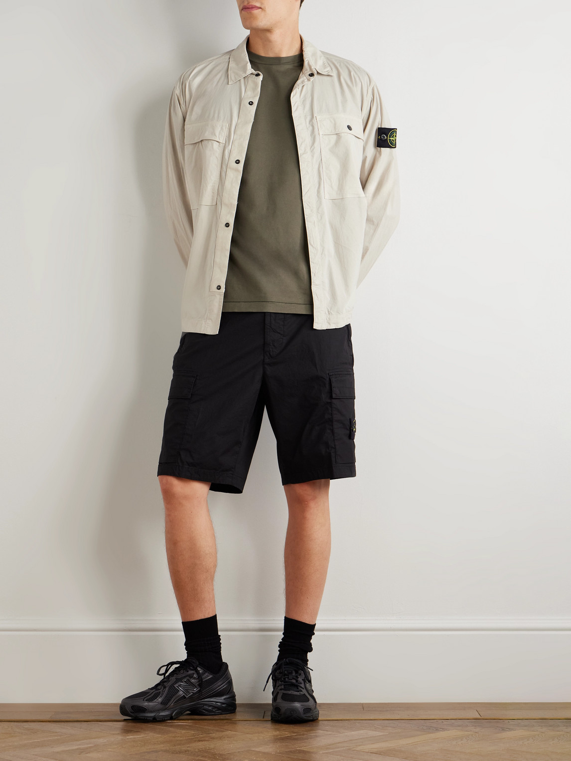 Stone Island Logo-appliquéd Garment-dyed Cotton-jersey T-shirt In Green