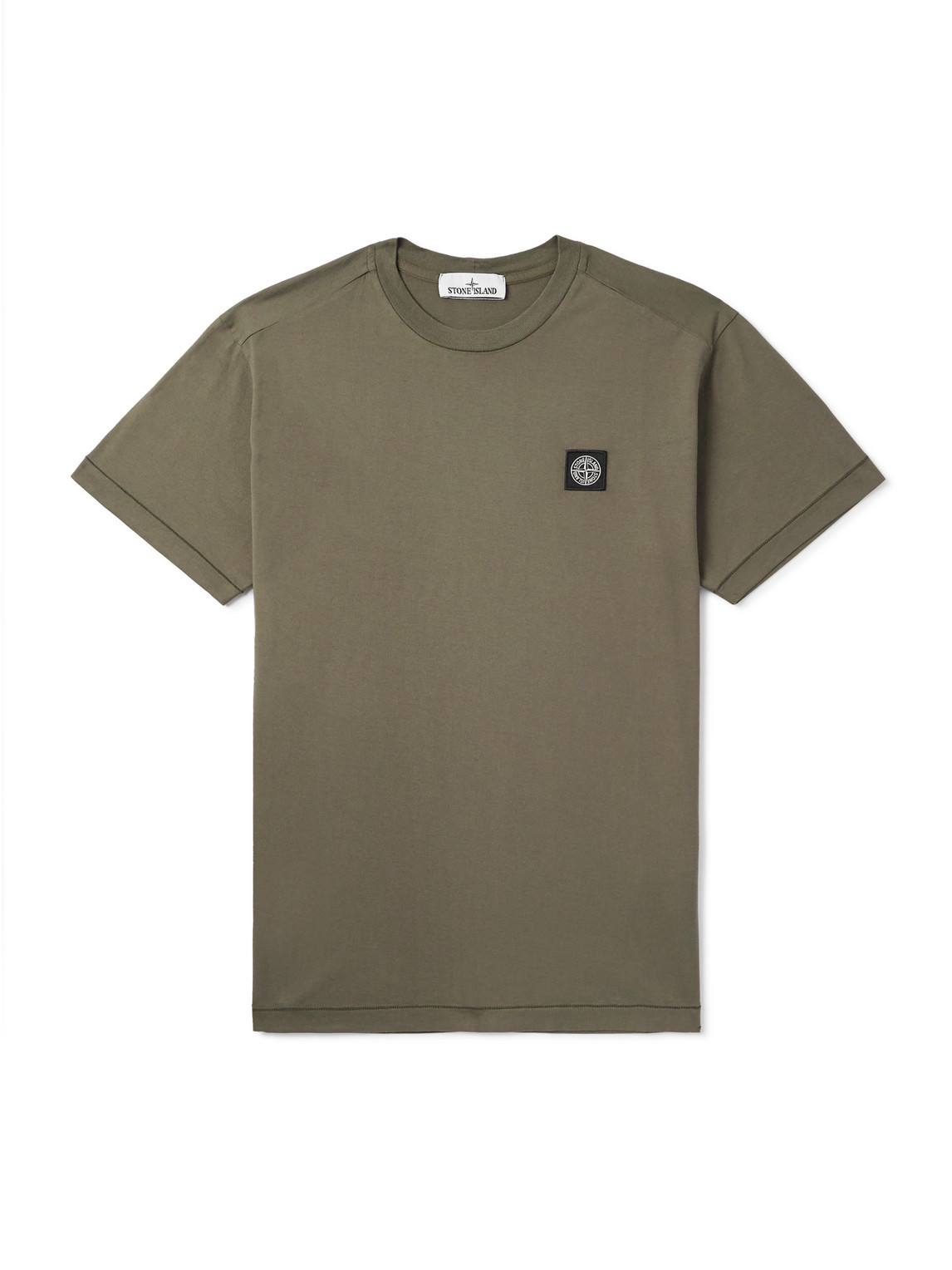 Stone Island Logo-appliquéd Garment-dyed Cotton-jersey T-shirt In Green