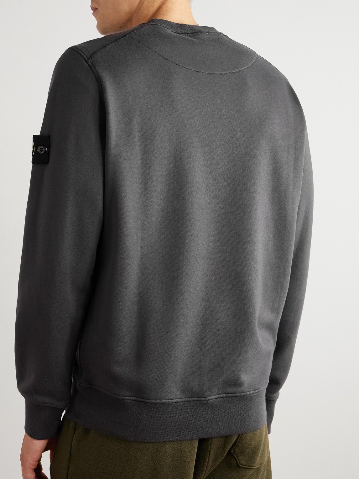 Stone Island Black Organic Cotton Diagonal Fleece Old Effect Sweatshirt In Black